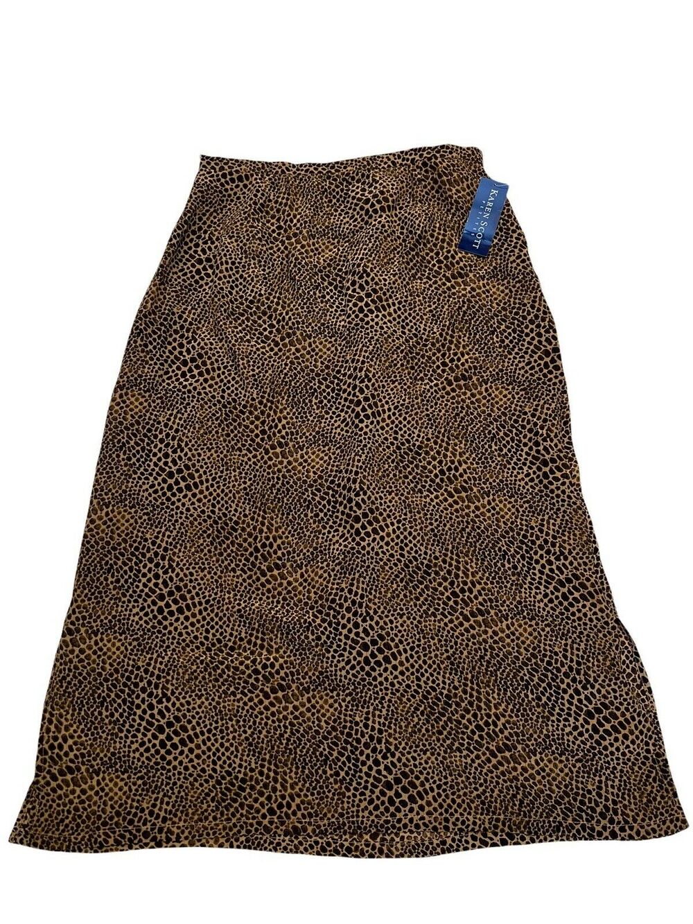 Karen Scott petites Brown Animal Print Skirt a line Side Slip Lightweight Sz PL